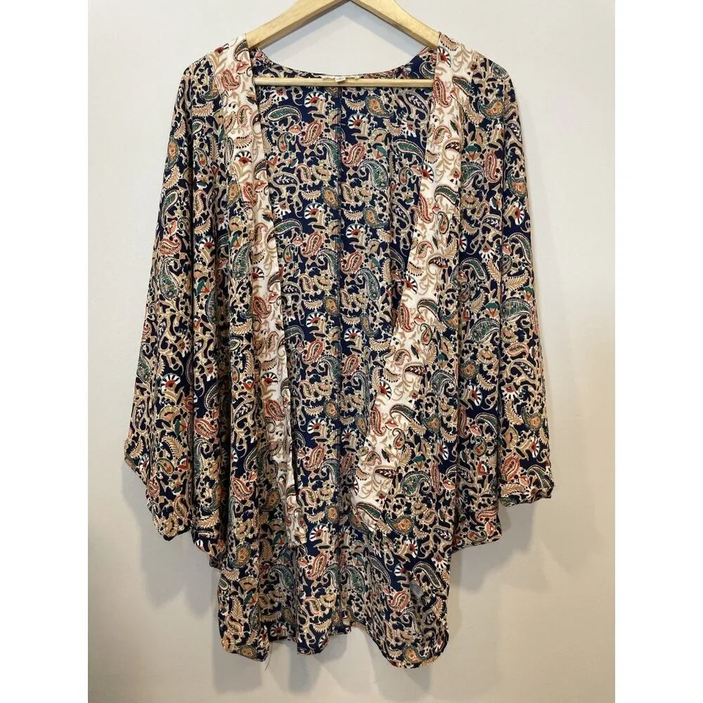 Entro Open Front Paisley Print SZ S Kimono Multicolor Lightweight Boho Festival - Picture 1 of 8